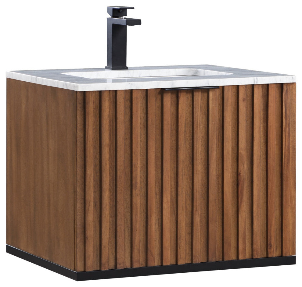 Terra 24" Single Floating Vanity, Walnut/Matte Black