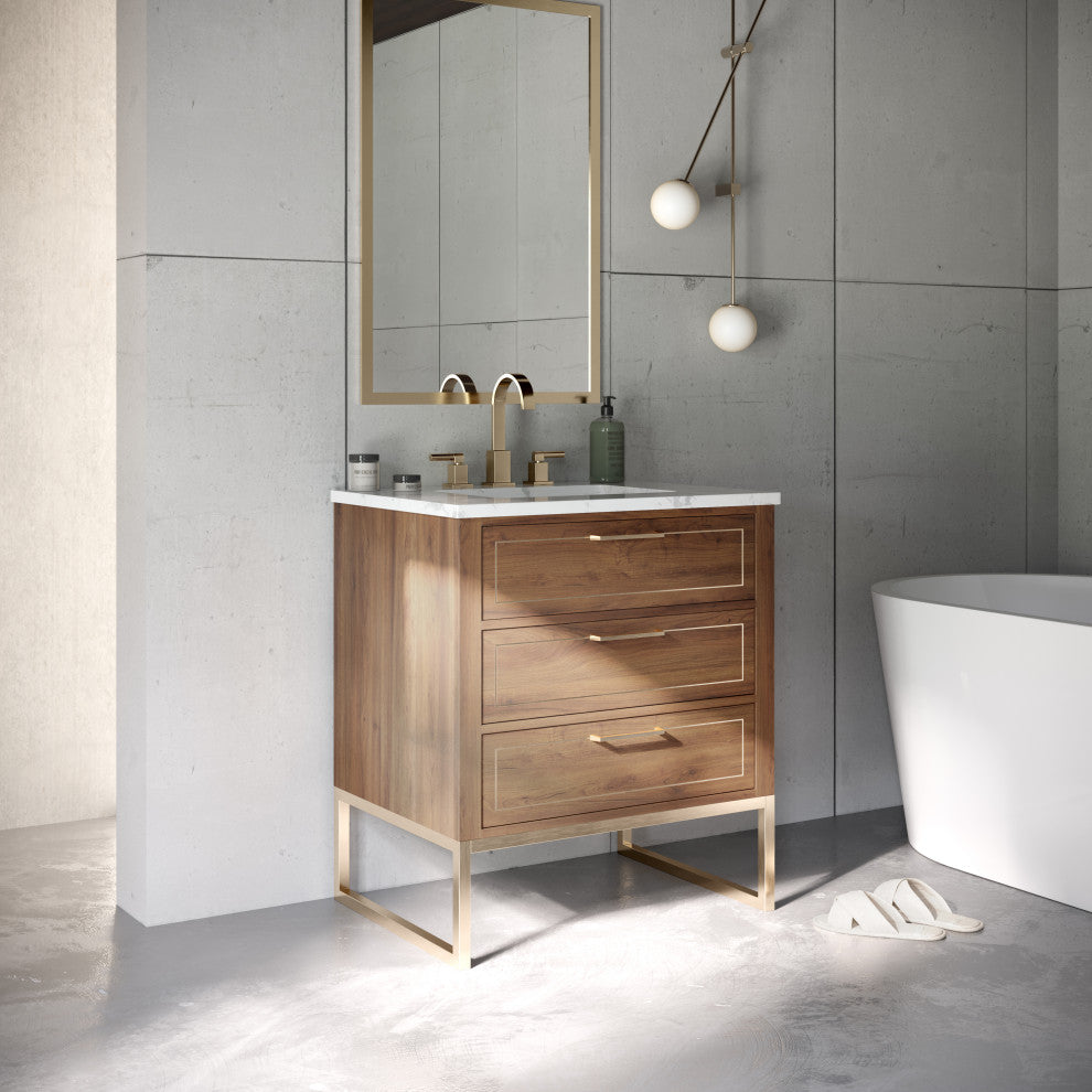 Markham 30" Single Vanity, Walnut/Satin Brass