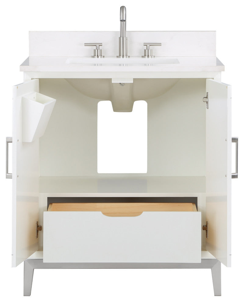 Gracie 30" Single Vanity, Satin White/Brushed Nickel