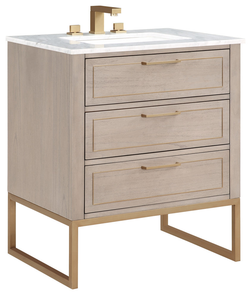 Markham 30" Single Vanity, Cashmere Grey/Satin Brass,