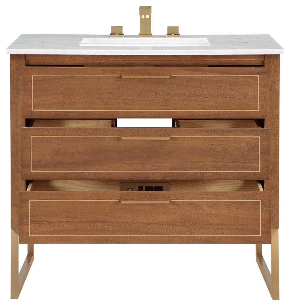 Markham 36" Single Vanity, Walnut/Satin Brass