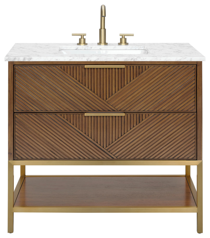 Diamond 36" Single Vanity Vanity, Walnut/Satin Brass