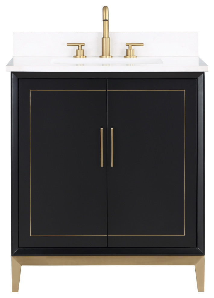 Gracie 30" Single Vanity, Midnight Black/Satin Brass