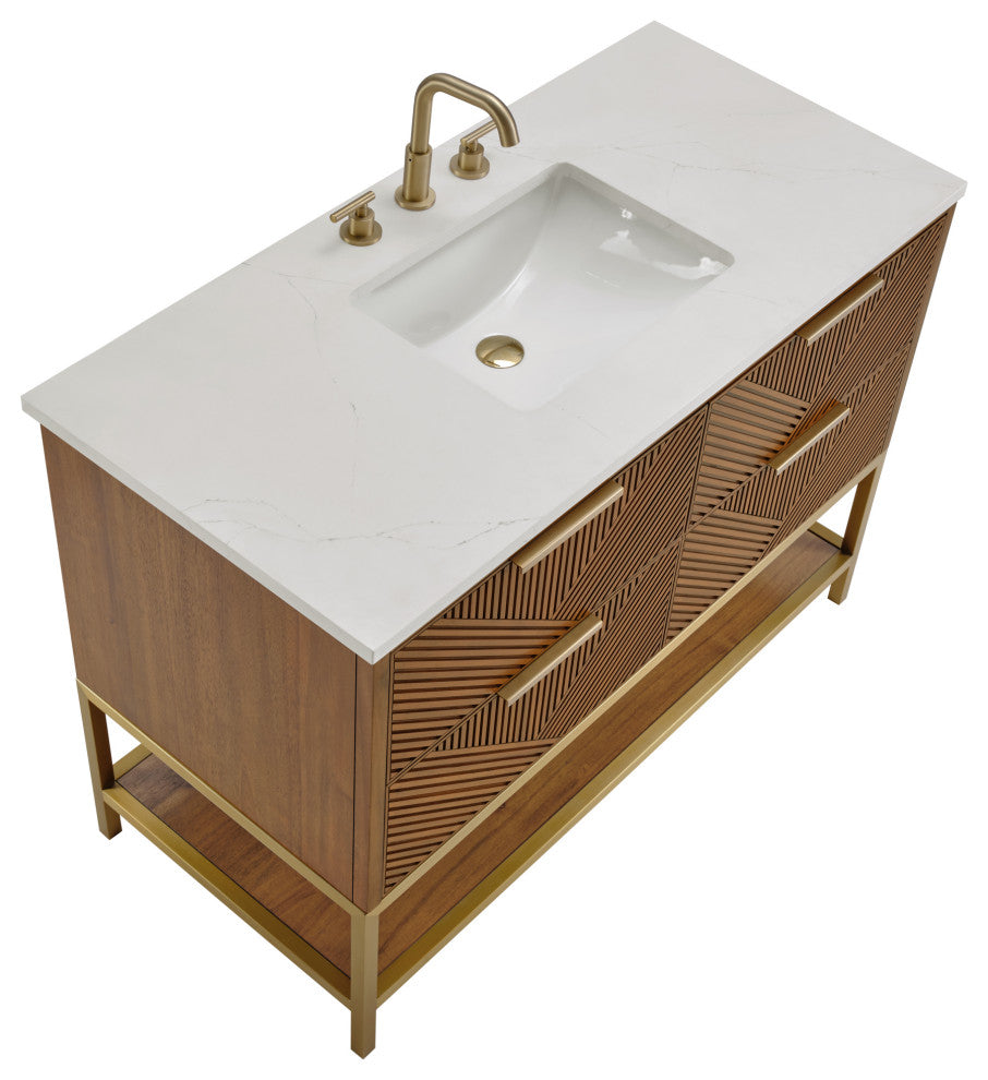 Diamond 48" Single Vanity, Walnut/Satin Brass