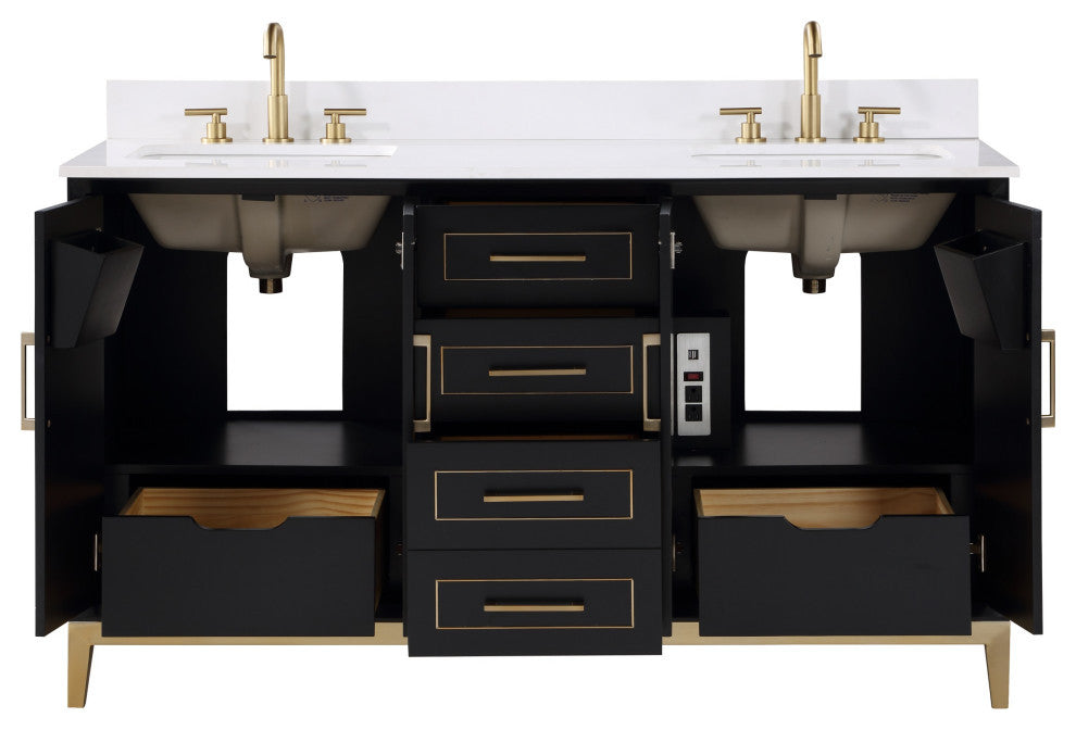 Gracie 60" Double Vanity, Midnight Black/Satin Brass