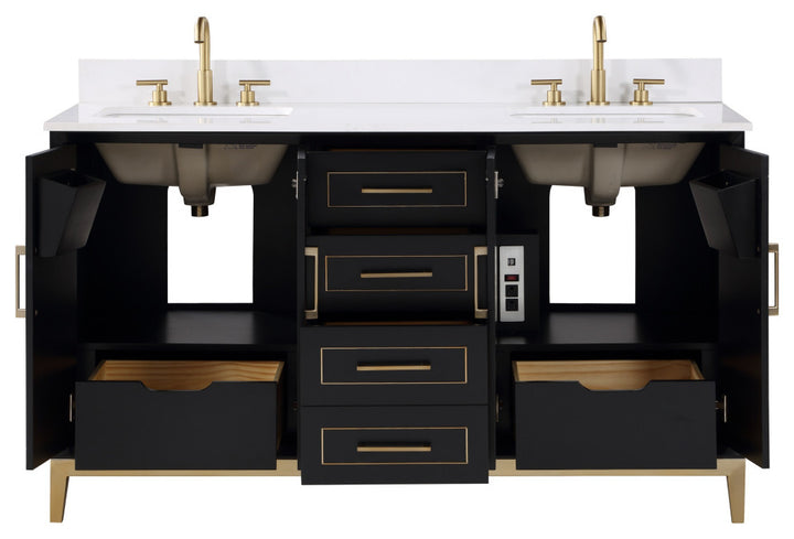 Gracie 60" Double Vanity, Midnight Black/Satin Brass