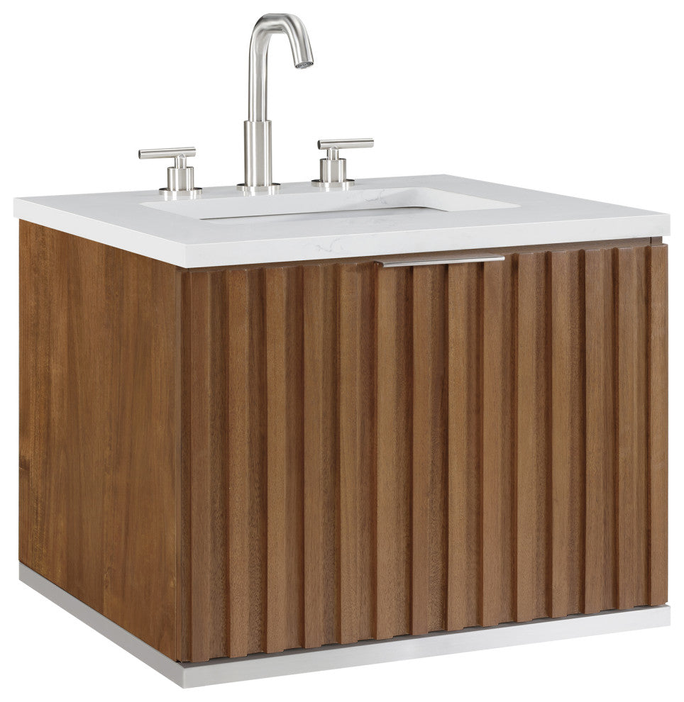 Terra 24" Single Floating Vanity, Walnut/Brushed Nickel