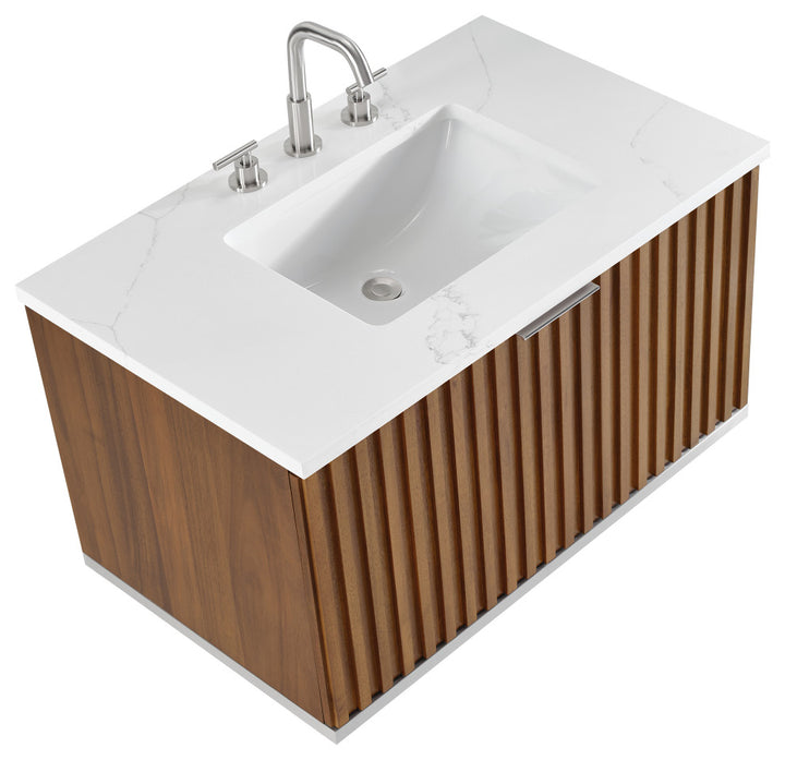 Terra 36" Single Floating Vanity, Walnut/Brushed Nickel