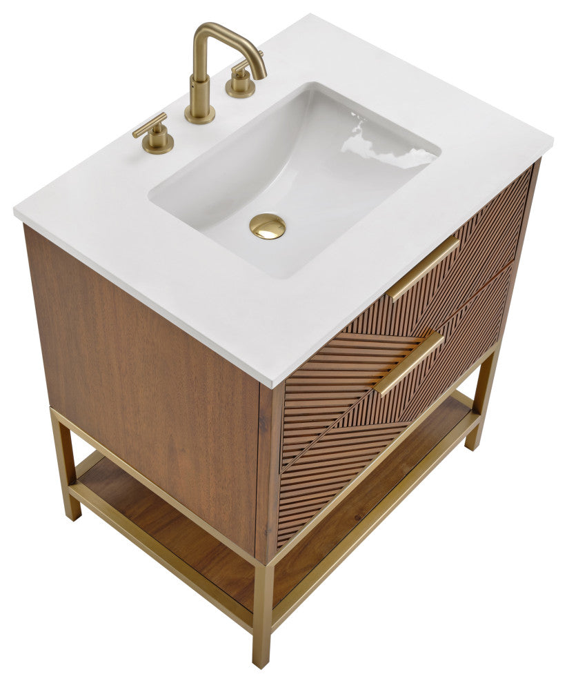 Diamond 30" Single Vanity, Walnut/Satin Brass