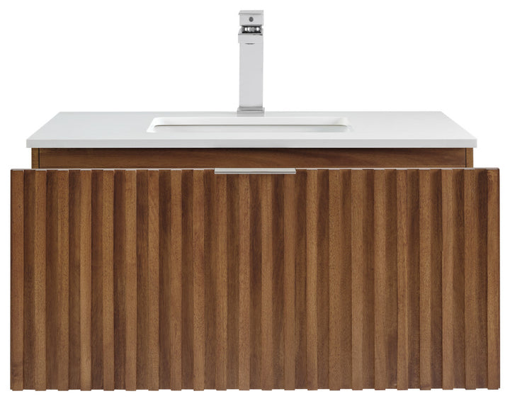 Terra 36" Single Floating Vanity, Walnut/Brushed Nickel