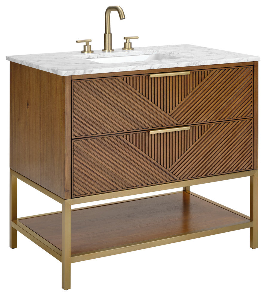 Diamond 36" Single Vanity Vanity, Walnut/Satin Brass