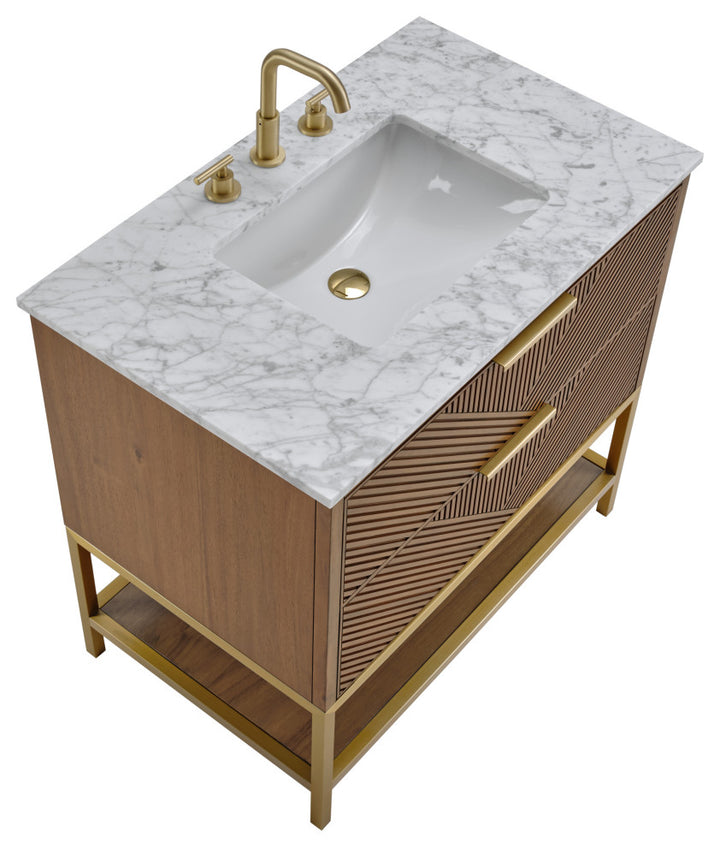 Diamond 36" Single Vanity Vanity, Walnut/Satin Brass