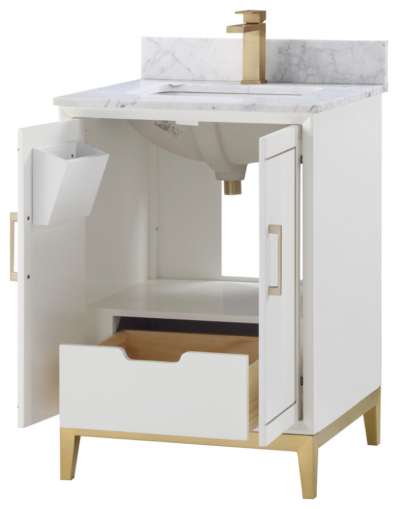 Gracie 24" Single Vanity, Satin White/Satin Brass