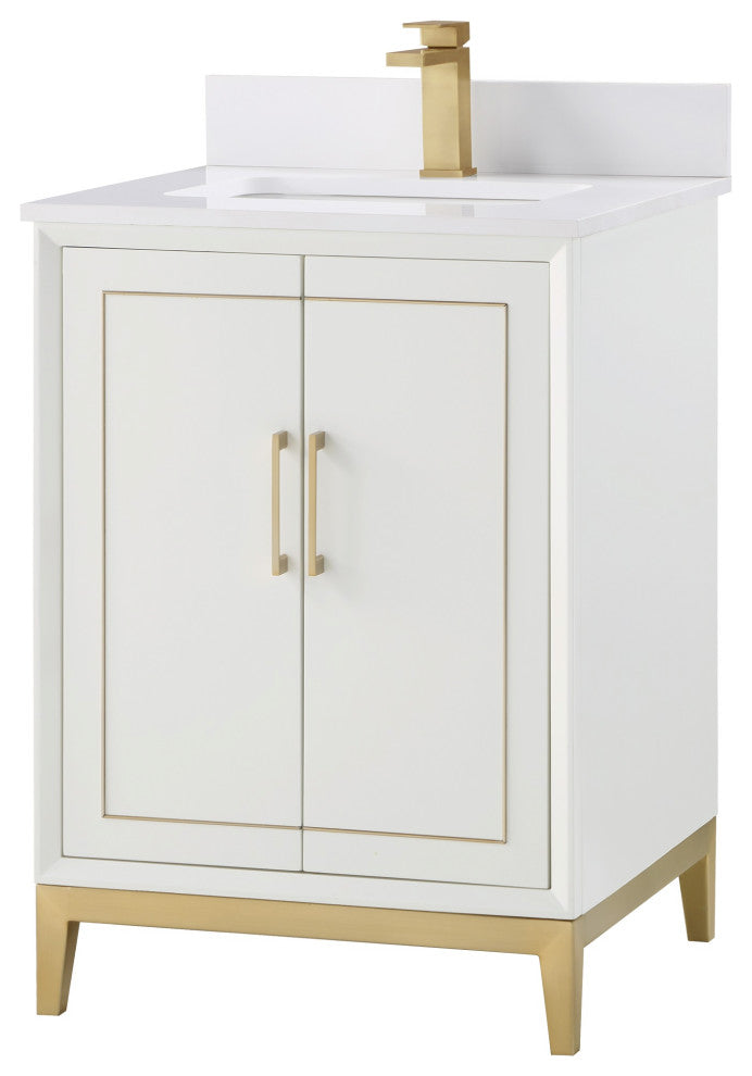 Gracie 24" Single Vanity, Satin White/Satin Brass