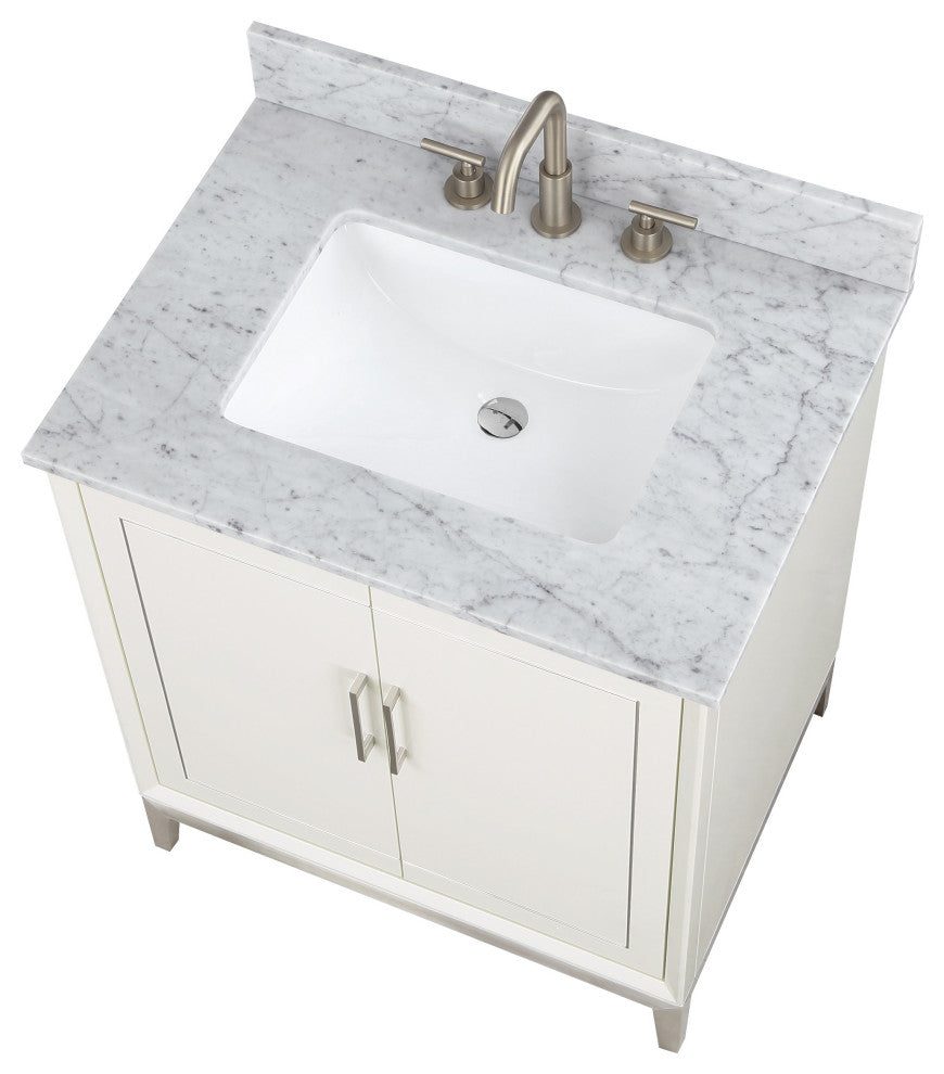 Gracie 30" Single Vanity, Satin White/Brushed Nickel