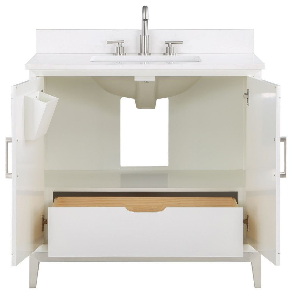 Gracie 36" Single Vanity, Satin White/Brushed Nickel