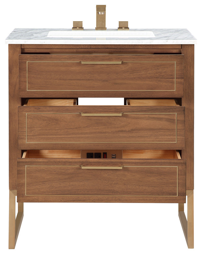 Markham 30" Single Vanity, Walnut/Satin Brass