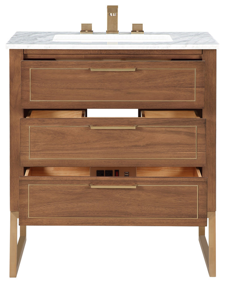 Markham 30" Single Vanity, Walnut/Satin Brass