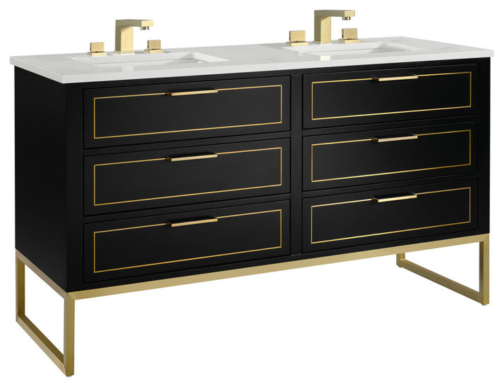 Markham 60" Double Vanity, Midnight Black/Satin Brass