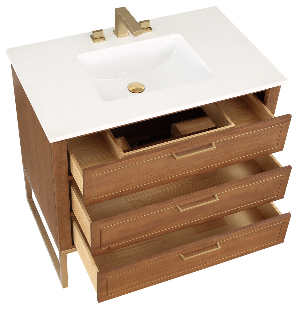 Markham 36" Single Vanity, Walnut/Satin Brass