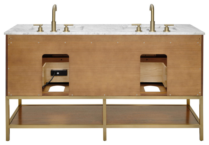 Diamond 60" Double Vanity, Walnut/Satin Brass