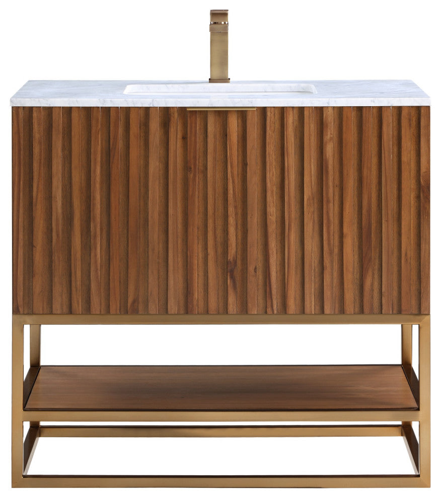 Terra 36" Single Vanity, Walnut/Satin Brass