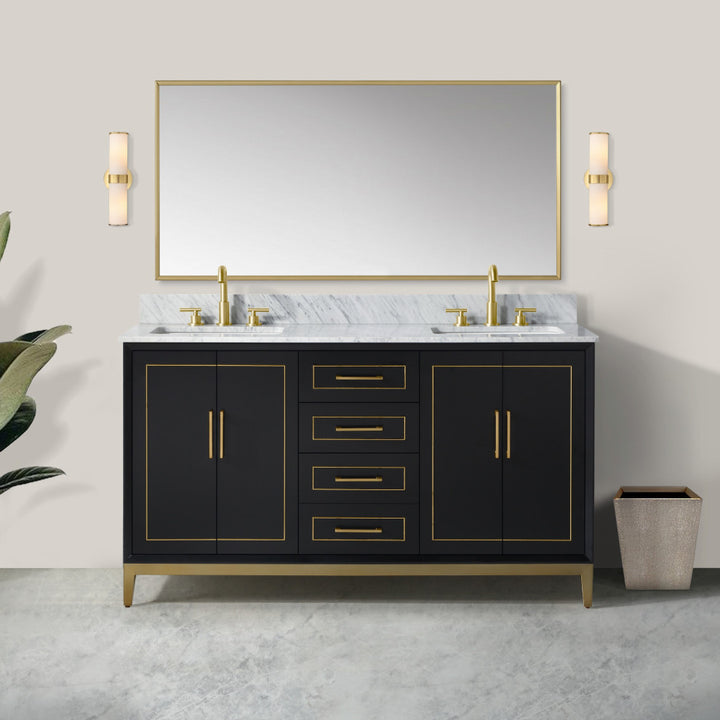 Gracie 60" Double Vanity, Midnight Black/Satin Brass