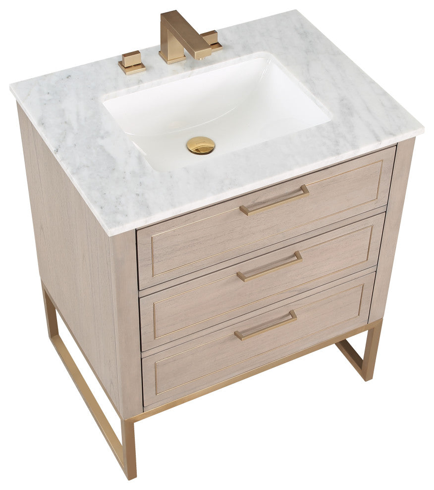 Markham 30" Single Vanity, Cashmere Grey/Satin Brass,