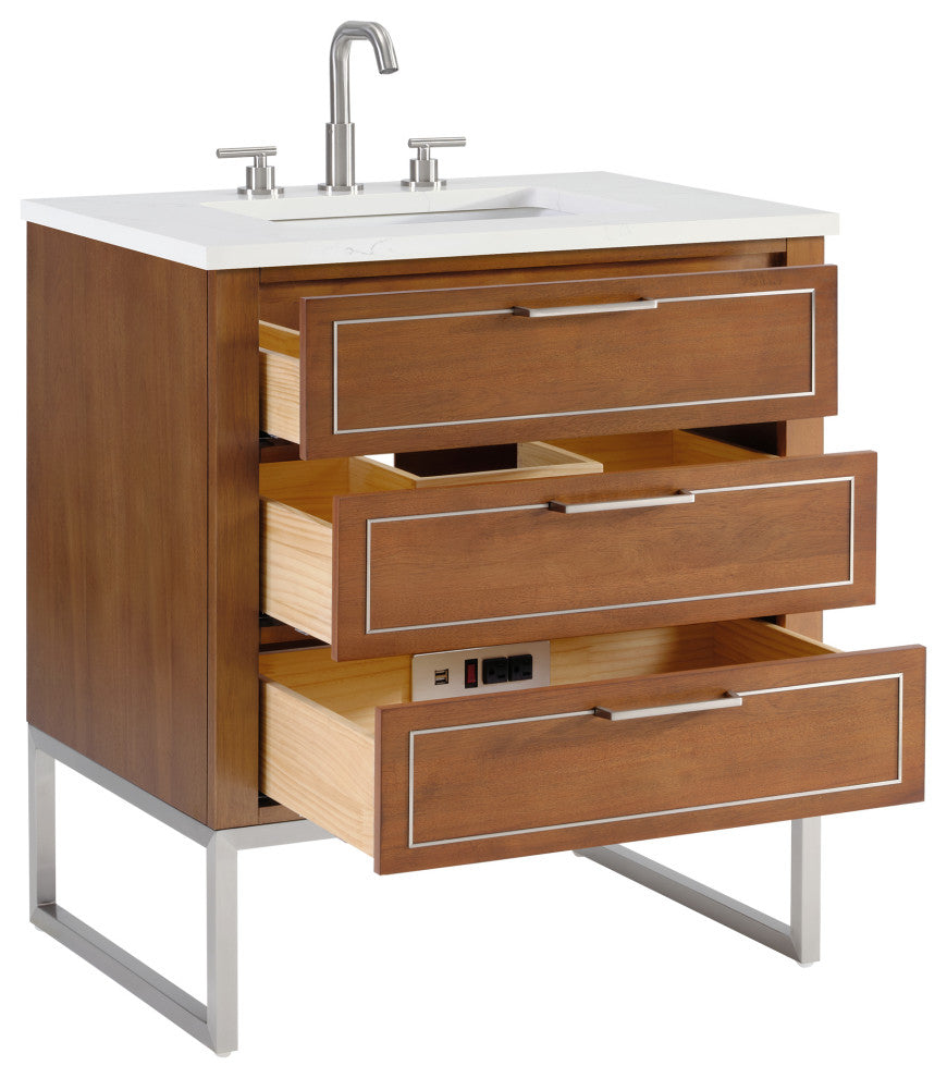 Markham 30" Single Vanity, Walnut/Brushed Nickel