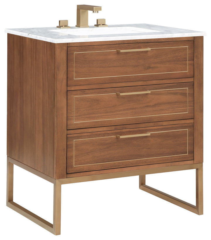 Markham 30" Single Vanity, Walnut/Satin Brass