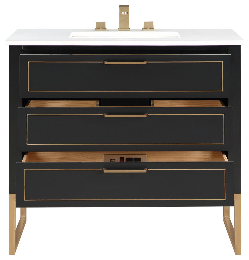 Markham 36" Single Vanity, Midnight Black/Satin Brass