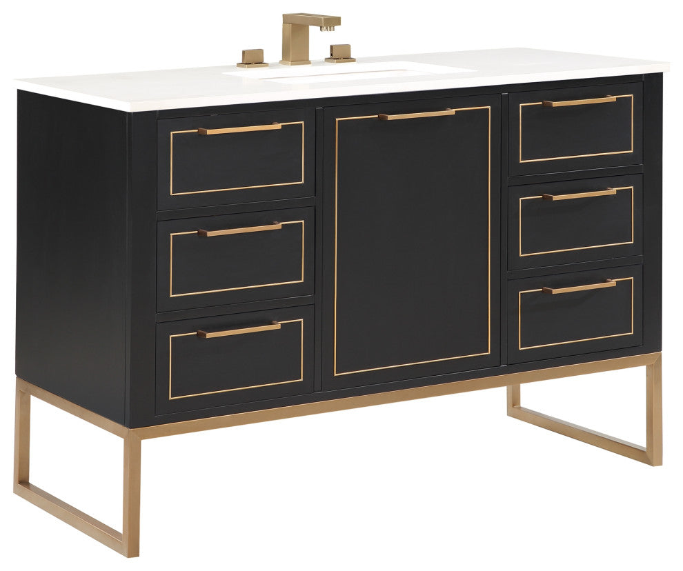 Markham 48" Single Vanity, Midnight Black/Satin Brass