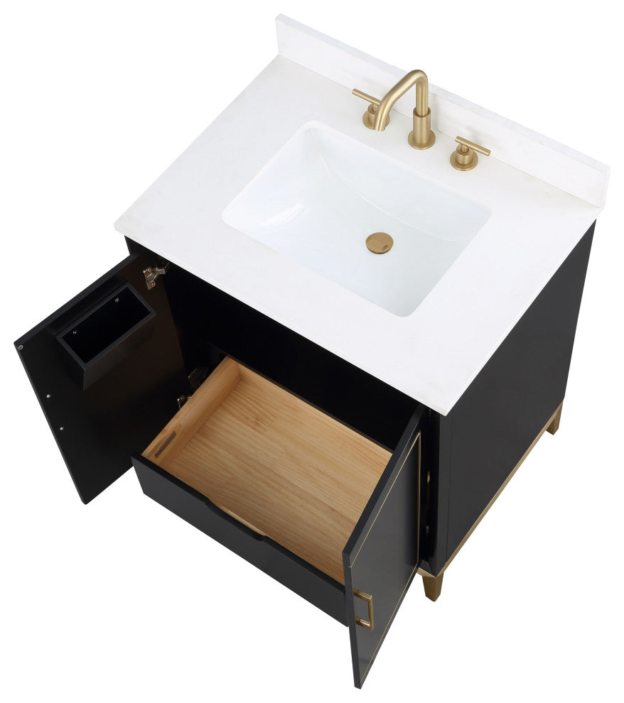 Gracie 30" Single Vanity, Midnight Black/Satin Brass