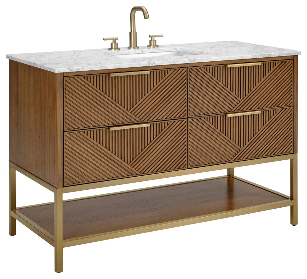 Diamond 48" Single Vanity, Walnut/Satin Brass