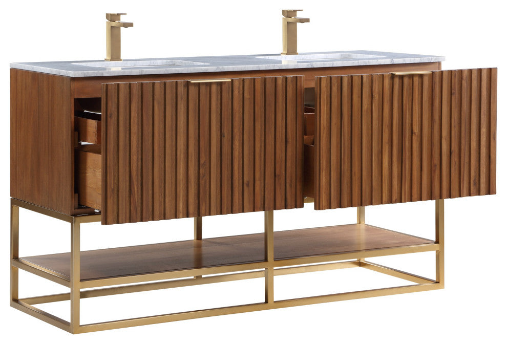 Terra 60" Double Vanity, Walnut/Satin Brass