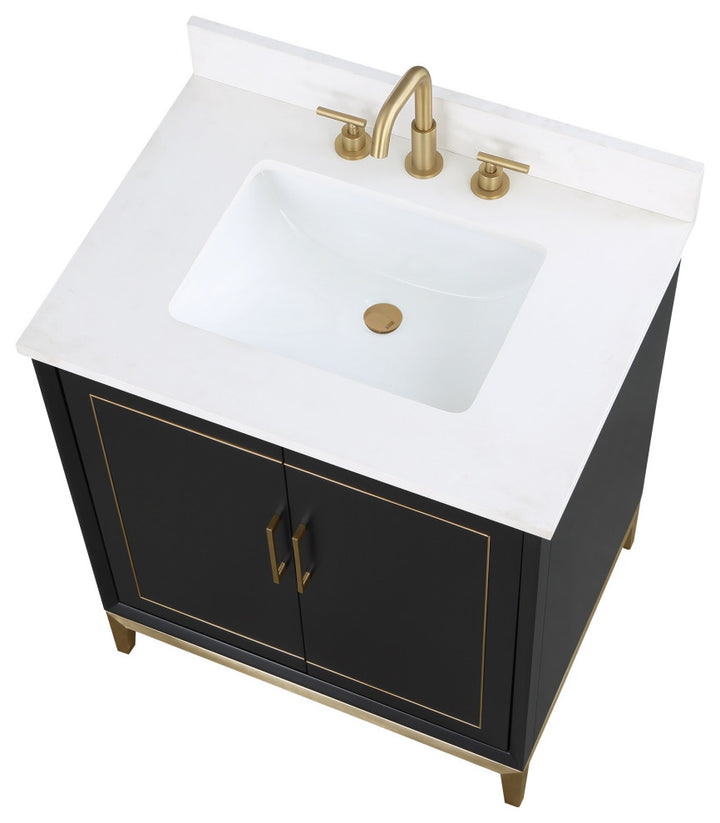 Gracie 30" Single Vanity, Midnight Black/Satin Brass