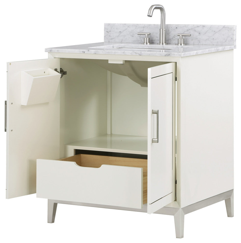 Gracie 30" Single Vanity, Satin White/Brushed Nickel