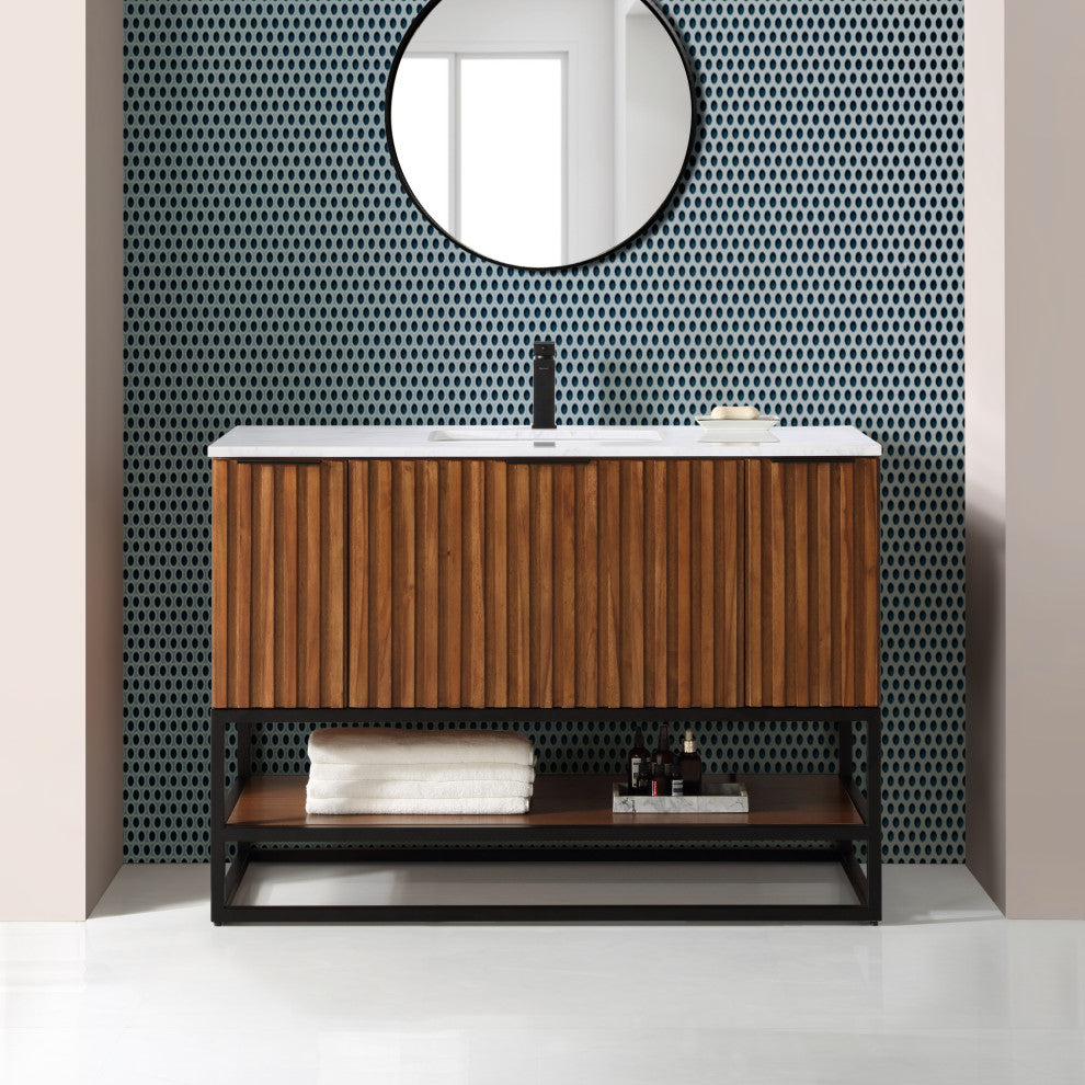 Terra 48" Single Vanity, Walnut/Matte Black