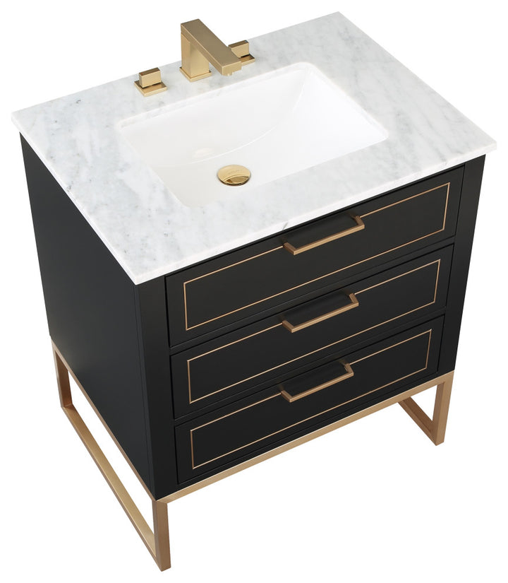 Markham 30" Single Vanity, Midnight Black/Satin Brass,