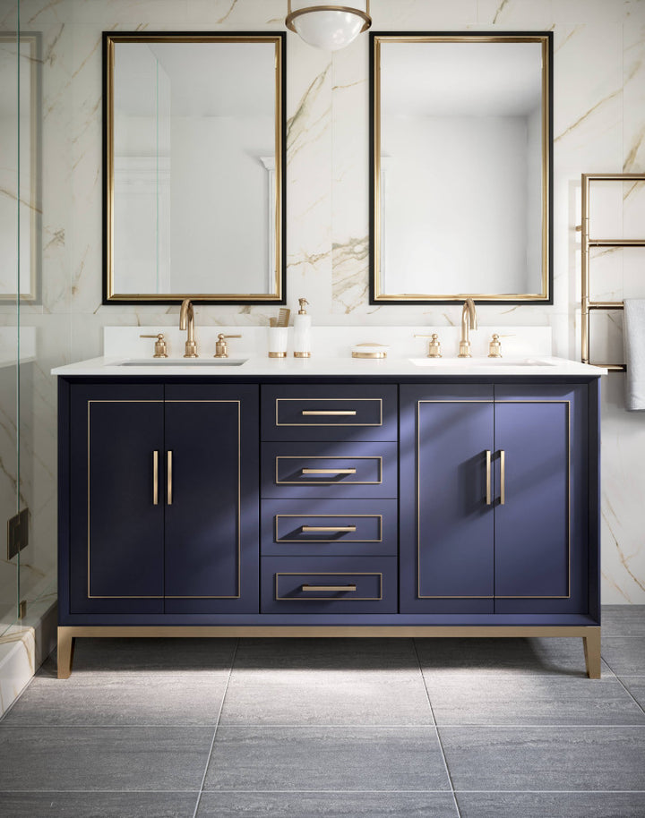 Gracie 60" Double Vanity, Pacific Blue/Satin Brass