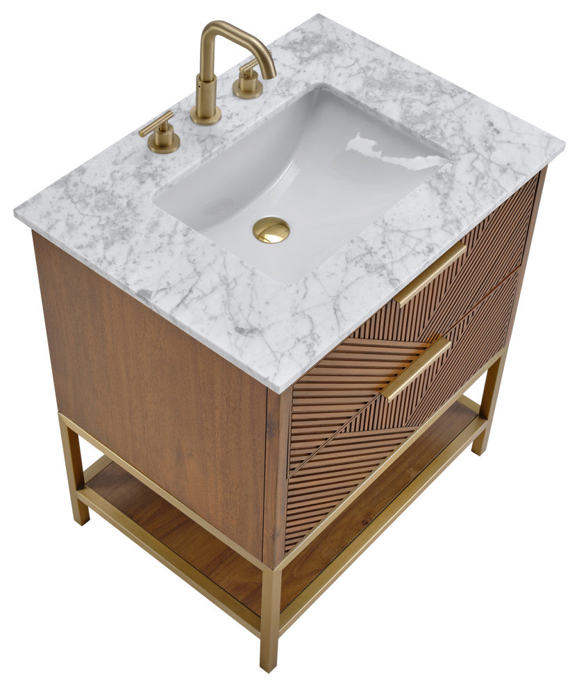 Diamond 30" Single Vanity, Walnut/Satin Brass