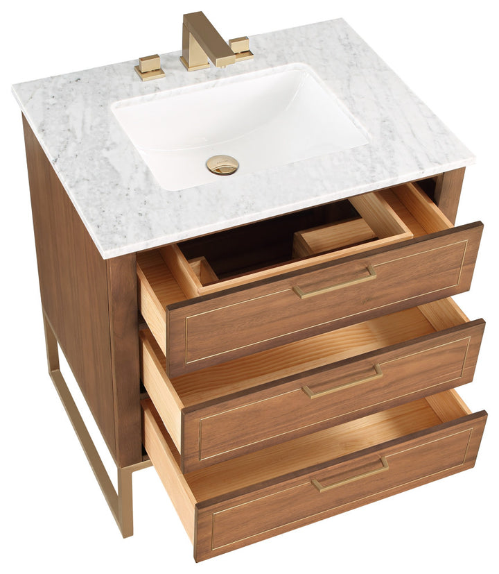 Markham 30" Single Vanity, Walnut/Satin Brass