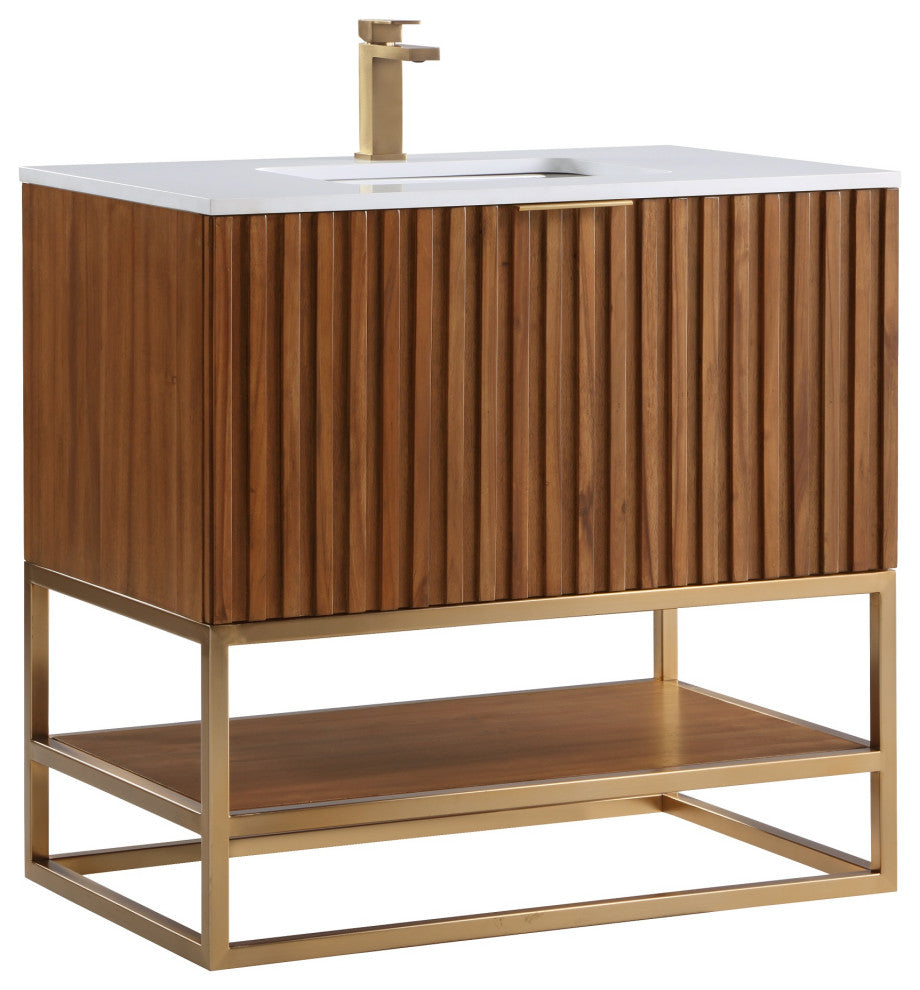 Terra 36" Single Vanity, Walnut/Satin Brass