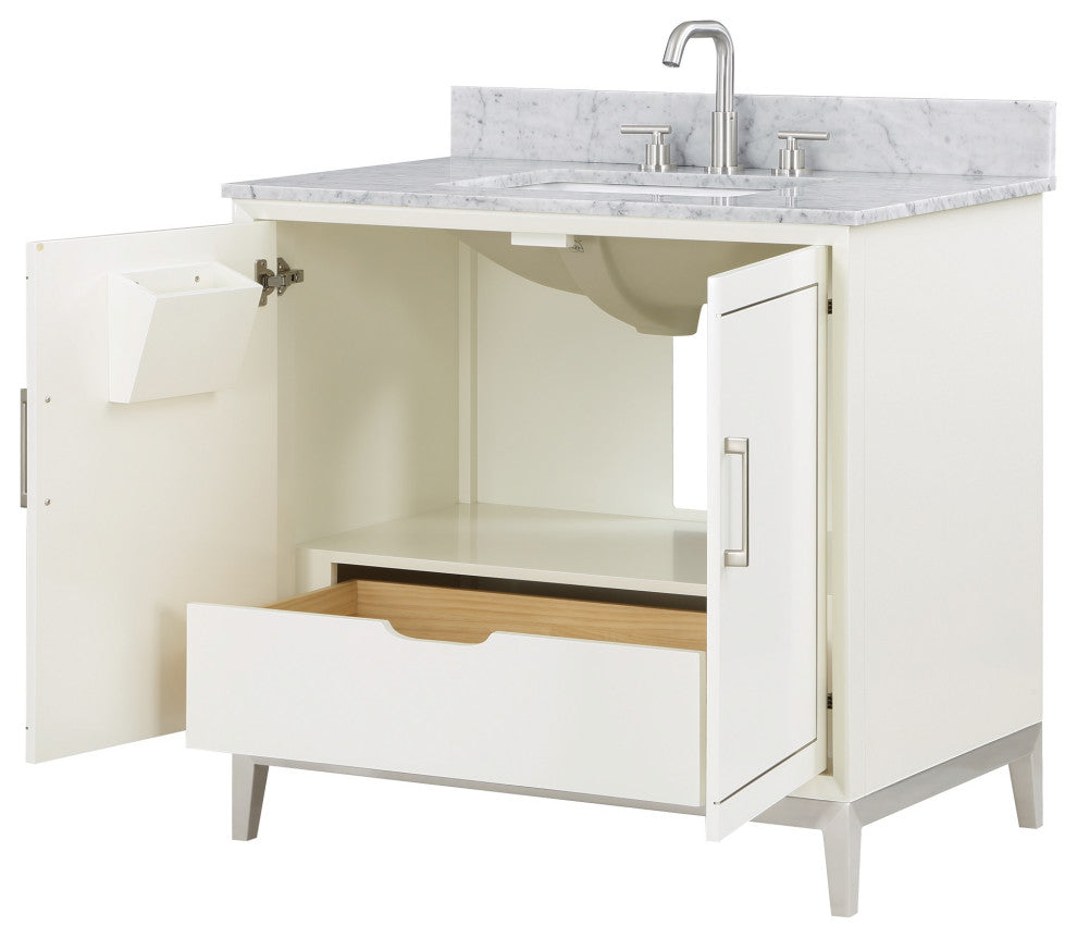 Gracie 36" Single Vanity, Satin White/Brushed Nickel