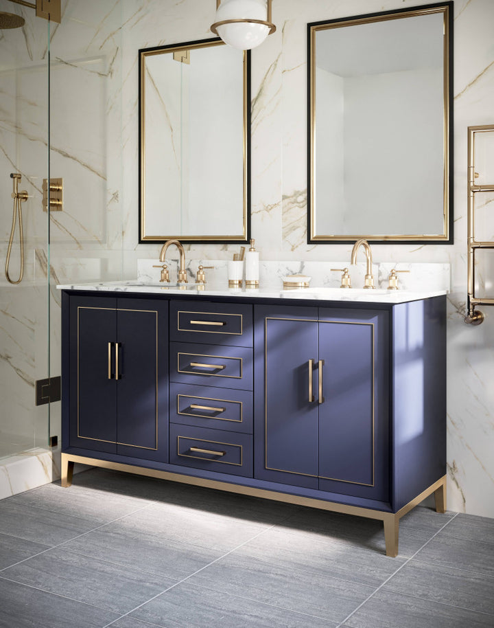 Gracie 60" Double Vanity, Pacific Blue/Satin Brass