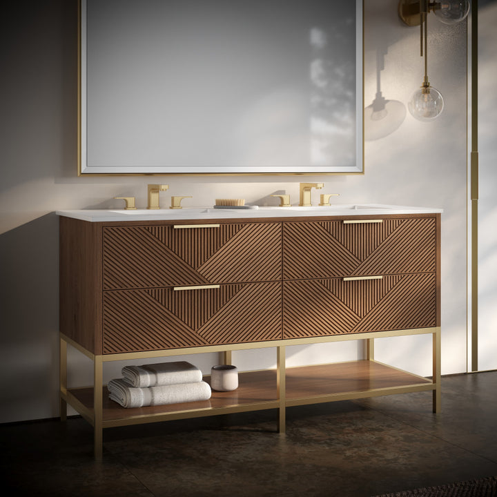 Diamond 60" Double Vanity, Walnut/Satin Brass