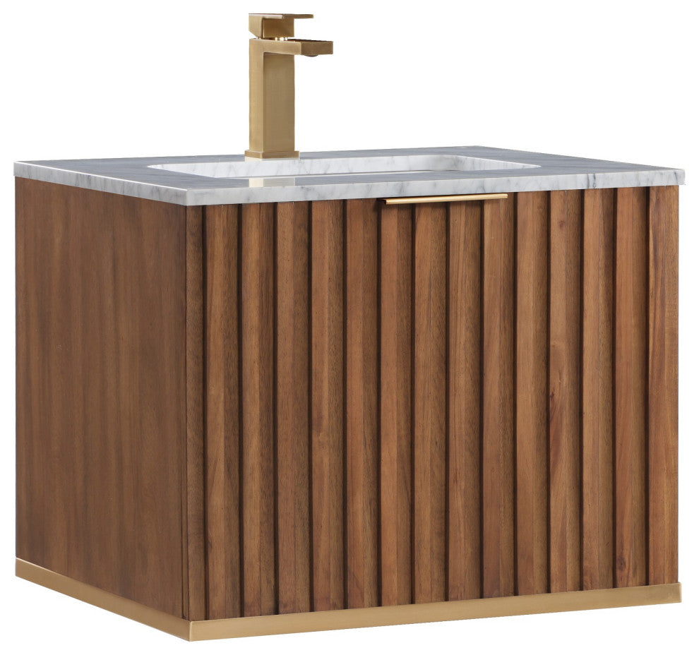 Terra 24" Single Floating Vanity, Walnut/Satin Brass