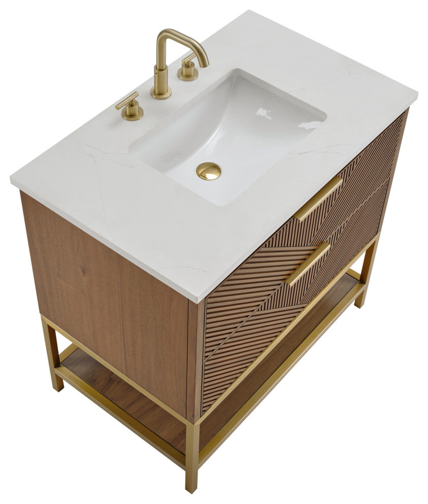 Diamond 36" Single Vanity Vanity, Walnut/Satin Brass