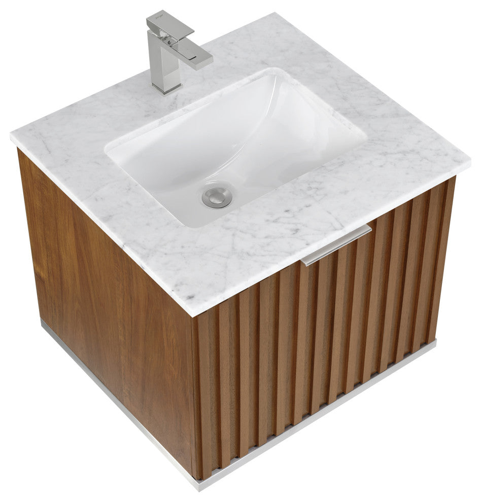 Terra 24" Single Floating Vanity, Walnut/Brushed Nickel