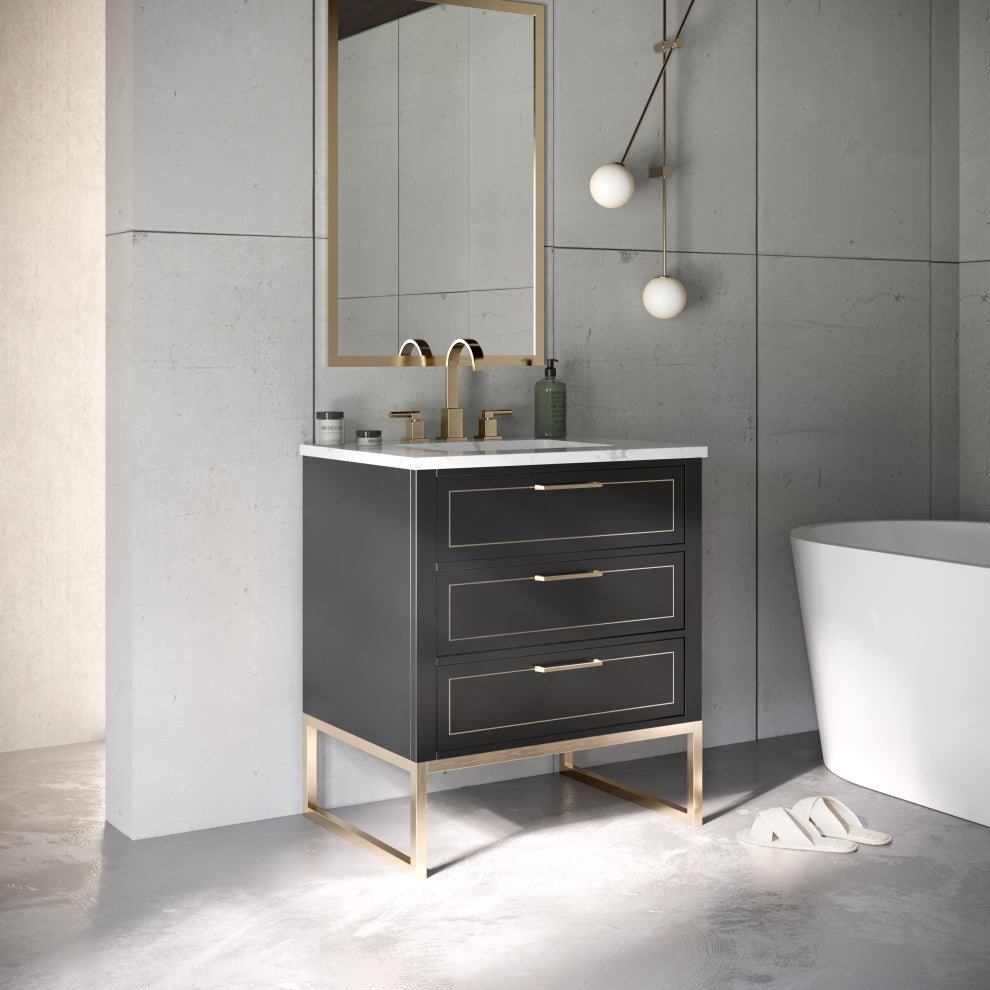 Markham 30" Single Vanity, Midnight Black/Satin Brass,